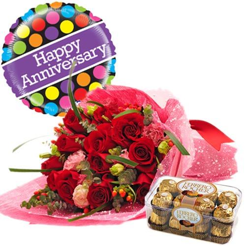 Bouquet of Flowers and a box of Chocolates with Balloon product1436